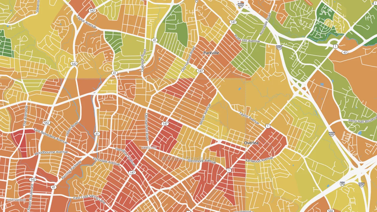 North Harford Road, Baltimore, MD Map of Robbery Rates