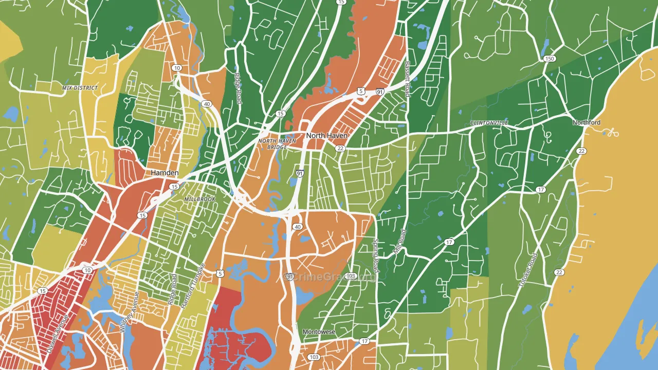 North Haven, CT Map of Robbery Rates