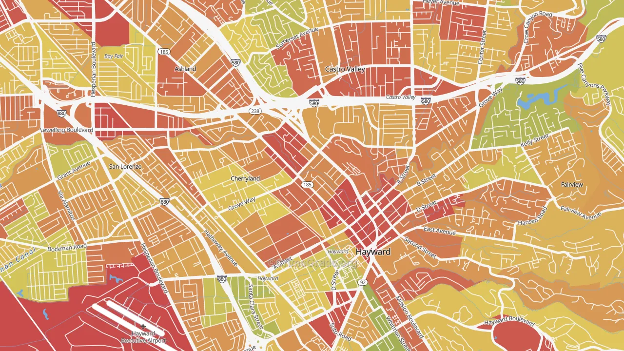 North Hayward, Hayward, CA Map of Robbery Rates