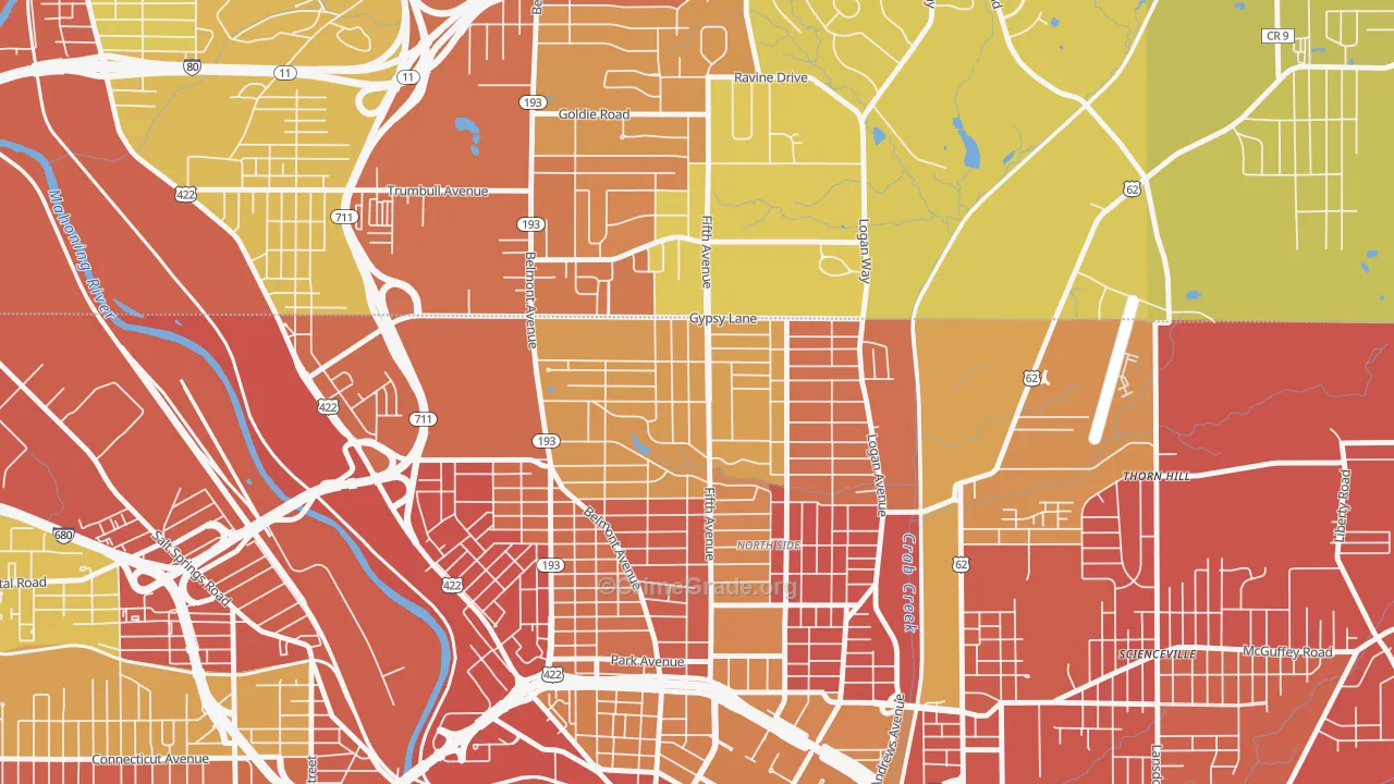 North Heights, Youngstown, OH Map of Robbery Rates