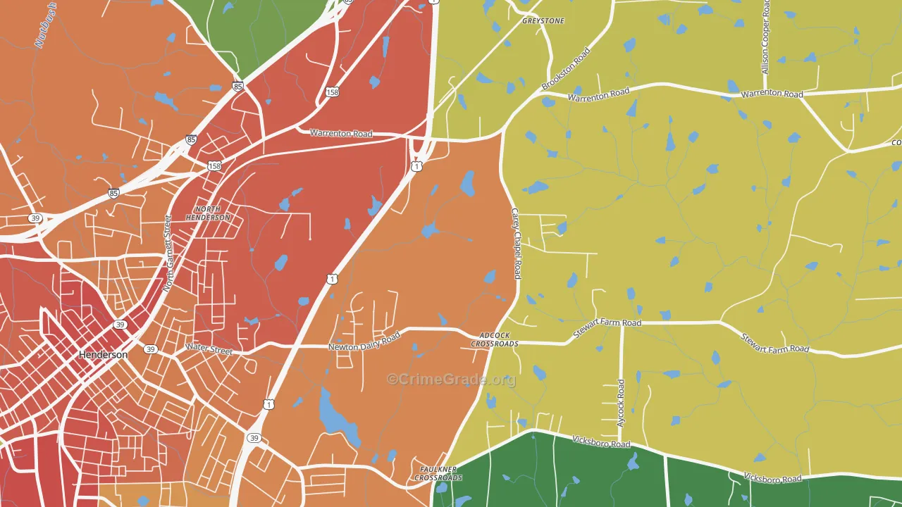 North Henderson, NC Map of Robbery Rates