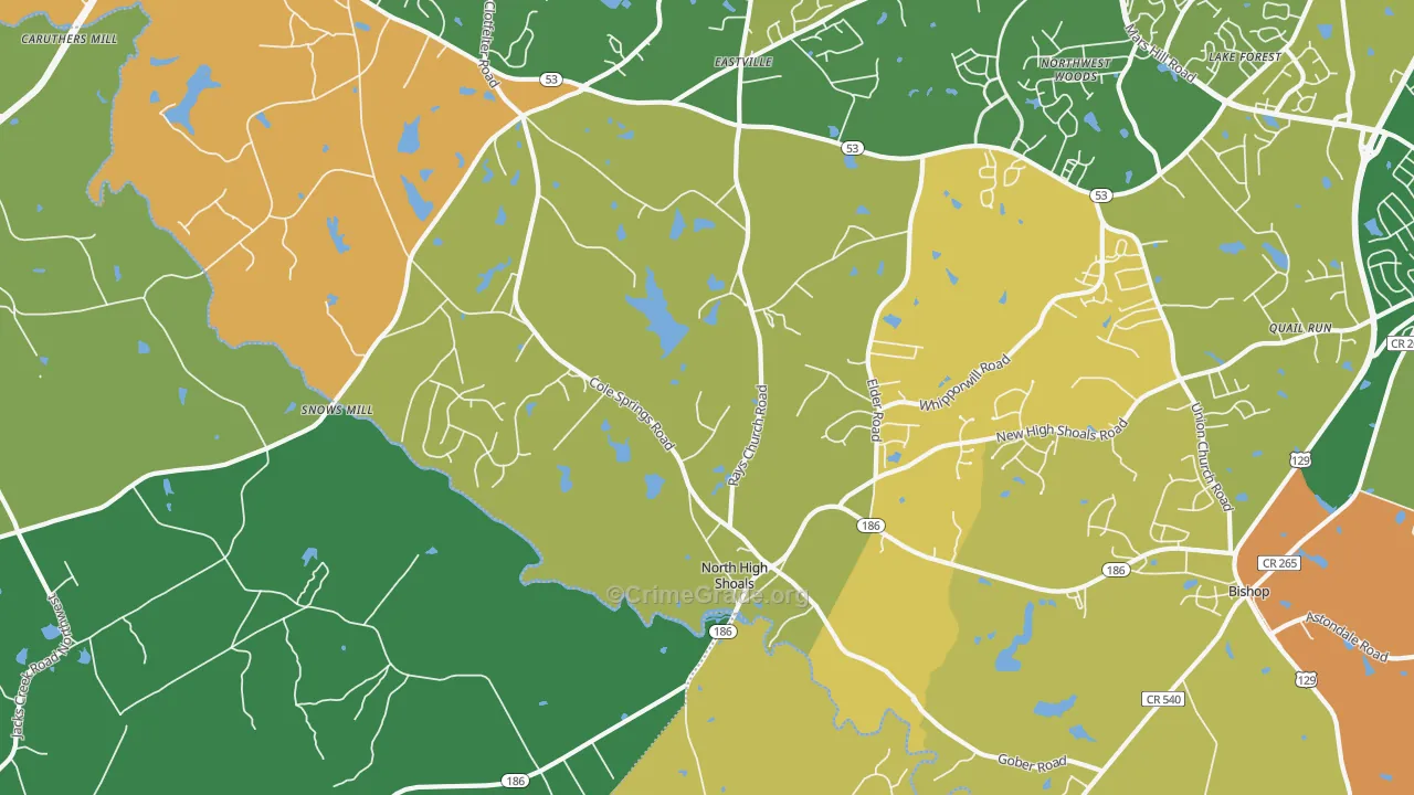 North High Shoals, GA Map of Robbery Rates