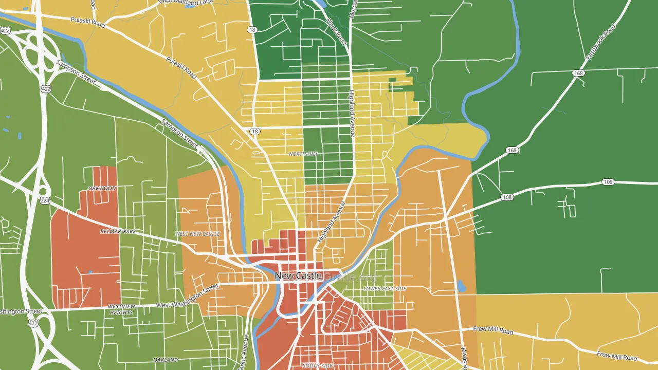 North Hill Historic District, New Castle, PA Map of Robbery Rates