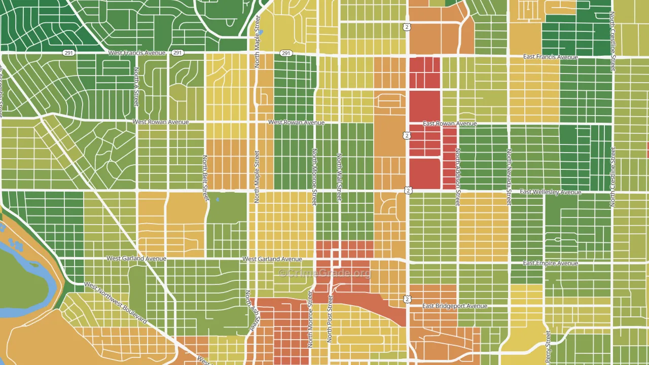 North Hill, Spokane, WA Map of Robbery Rates