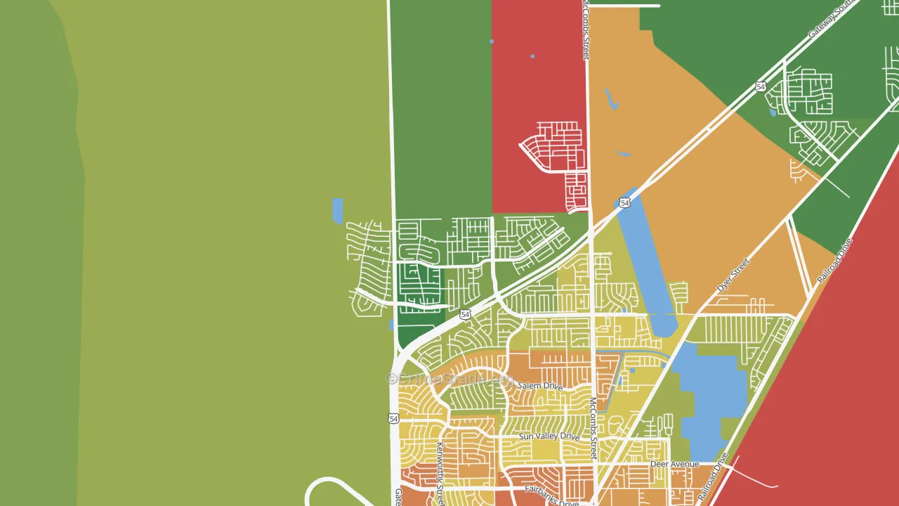 North Hills, El Paso, TX Map of Robbery Rates