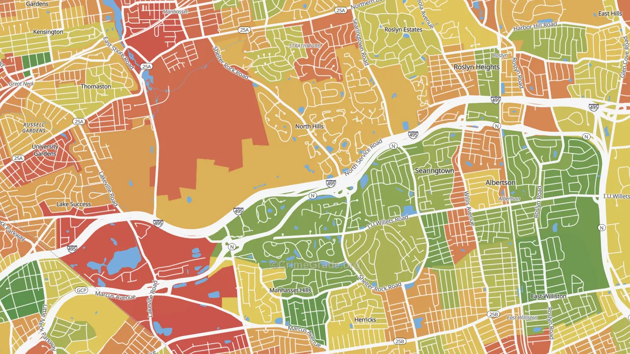 North Hills, NY Map of Robbery Rates