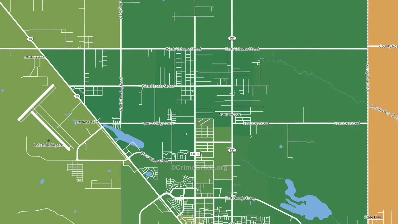 North Hobbs, NM Map of Robbery Rates