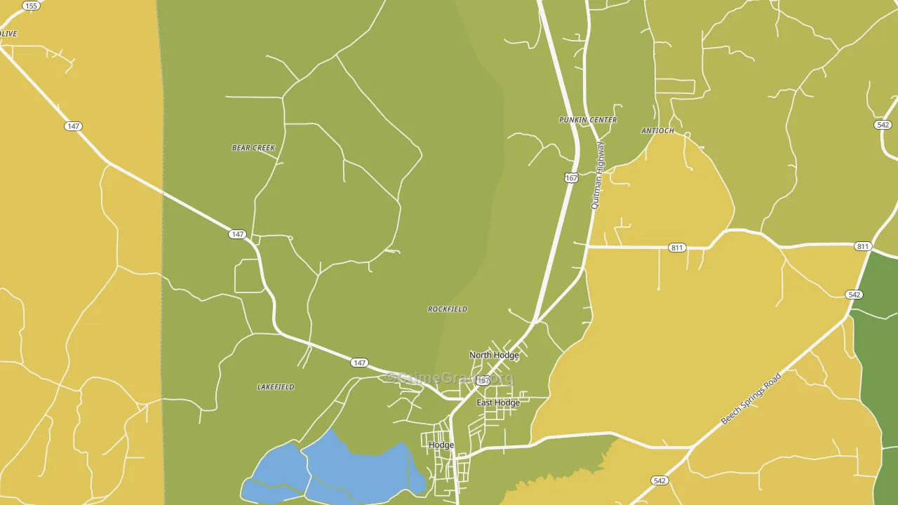 North Hodge, LA Map of Robbery Rates