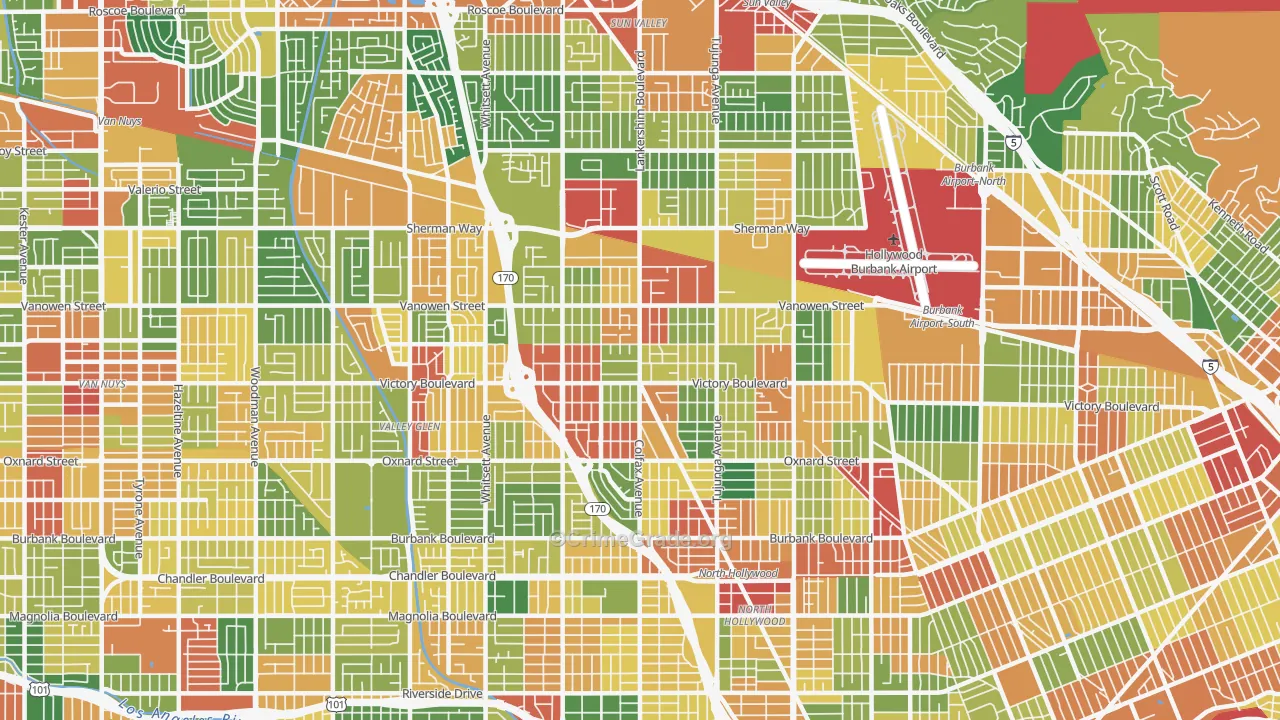 North Hollywood, CA Map of Robbery Rates