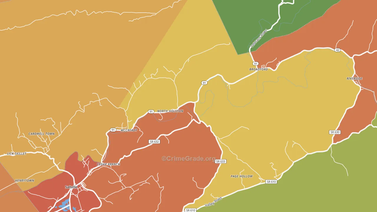 North Holston, VA Map of Robbery Rates