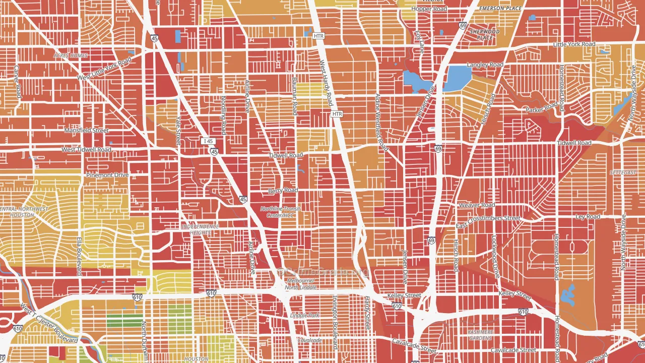 North, Houston, TX Map of Robbery Rates
