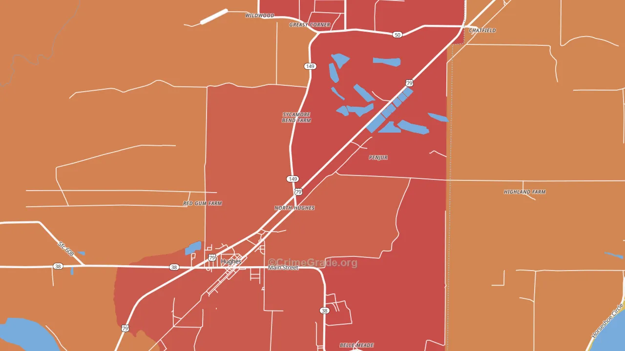 North Hughes, AR Map of Robbery Rates