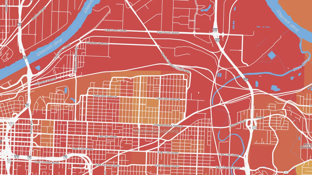North India Mound, Kansas City, MO Map of Robbery Rates