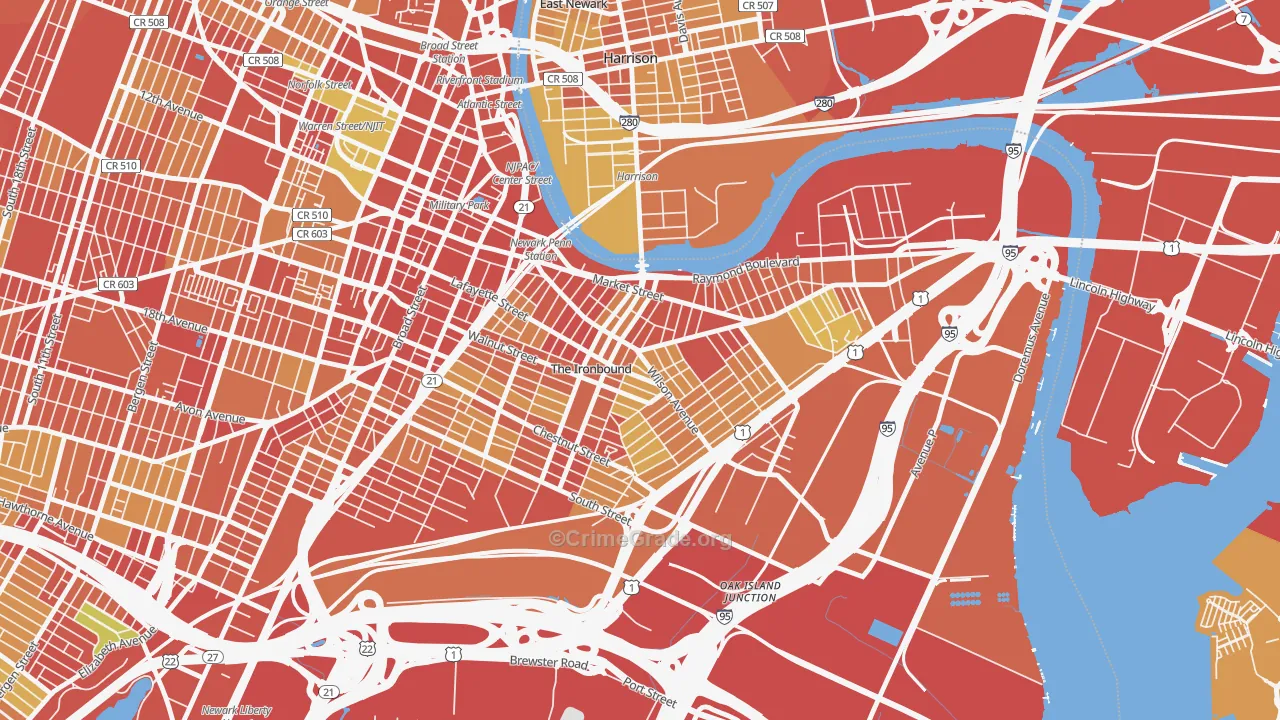 North Ironbound, Newark, NJ Map of Robbery Rates