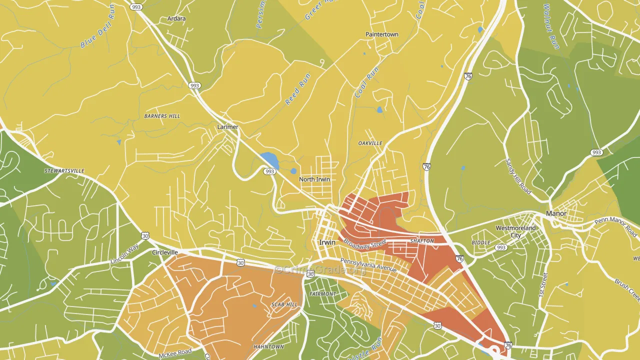 North Irwin, PA Map of Robbery Rates