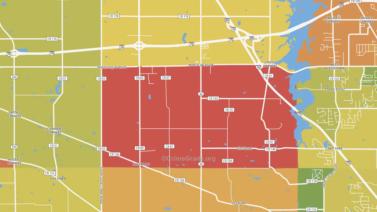 North Jackson, OH Map of Robbery Rates