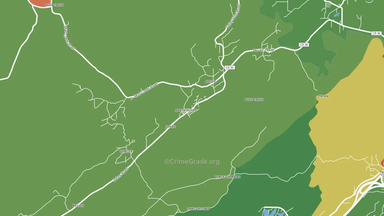 North Johns, AL Map of Robbery Rates