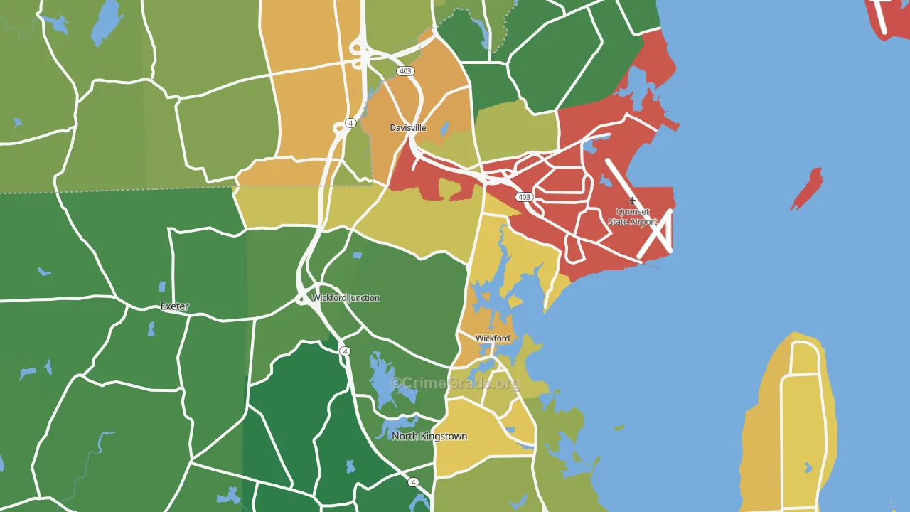 North Kingstown, RI Map of Robbery Rates