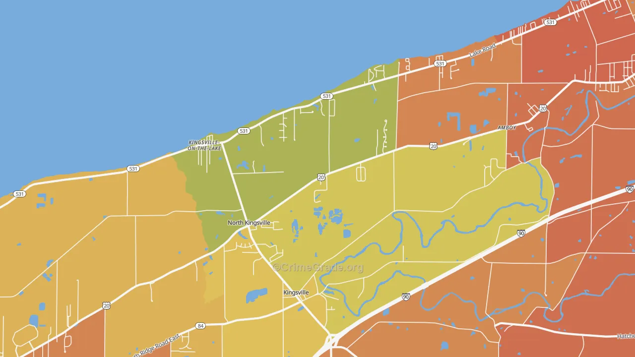 North Kingsville, OH Map of Robbery Rates