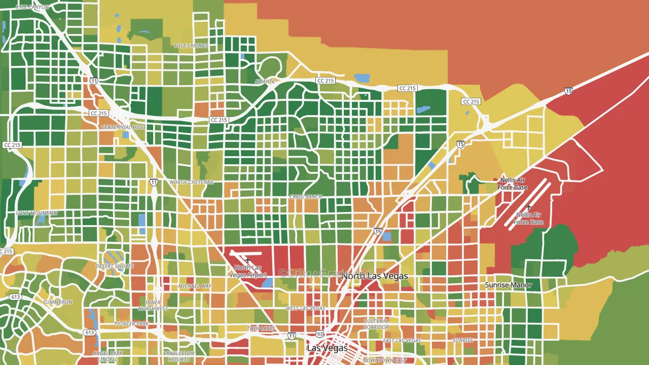 North Las Vegas, NV Map of Robbery Rates