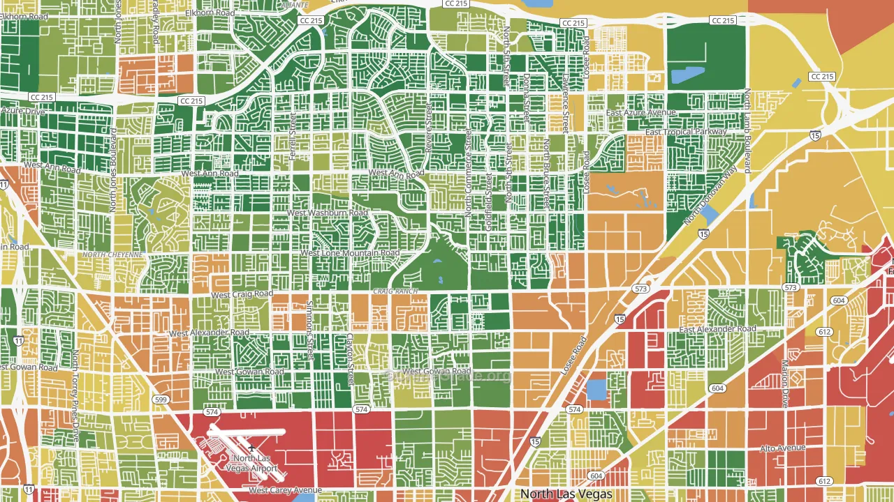 North Last Vegas, North Las Vegas, NV Map of Robbery Rates