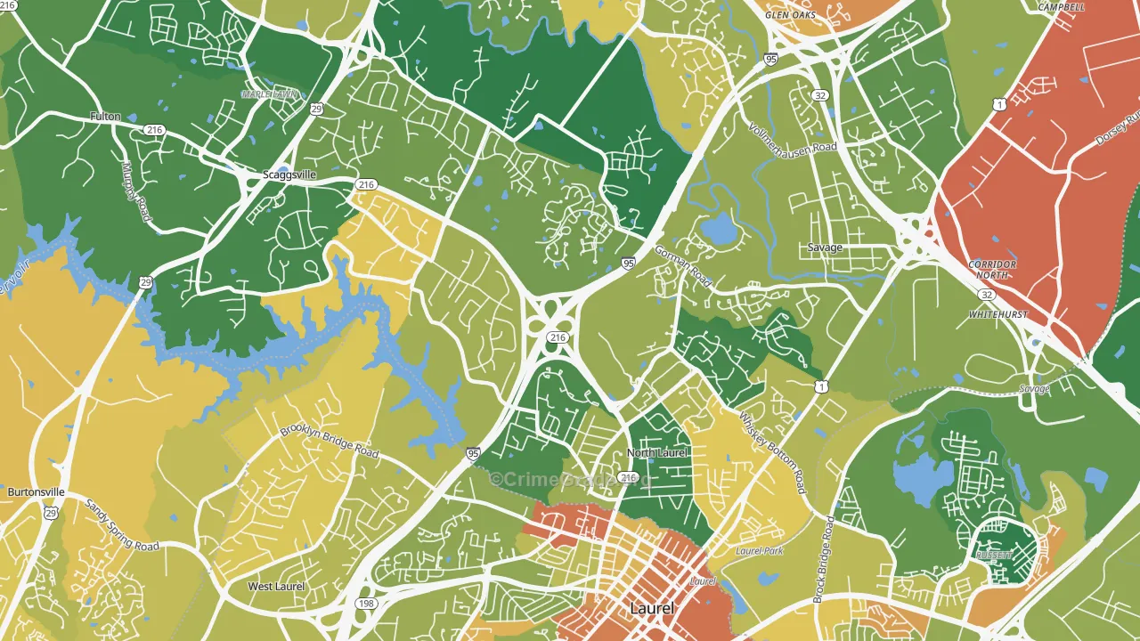 North Laurel, Scaggsville, MD Map of Robbery Rates