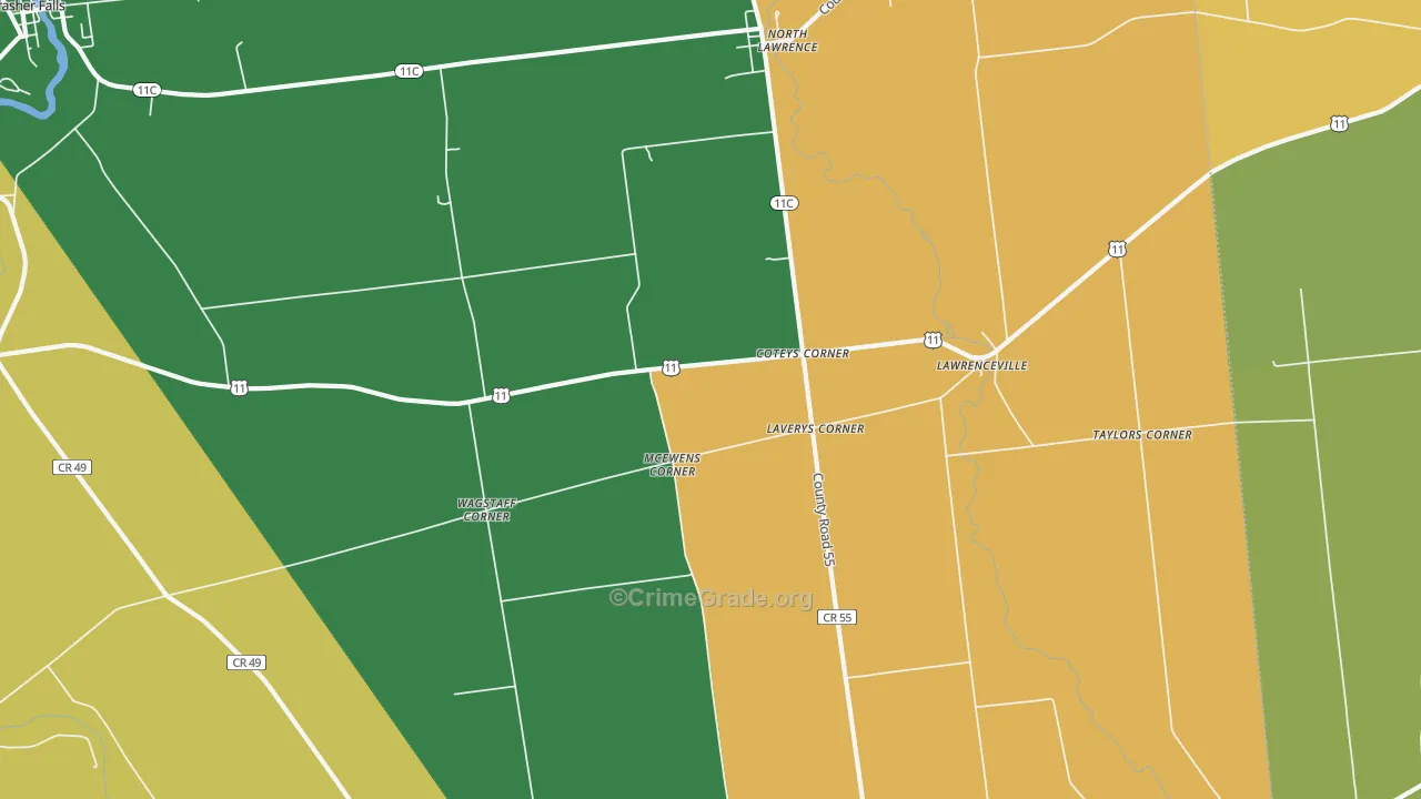 North Lawrence, NY Map of Robbery Rates