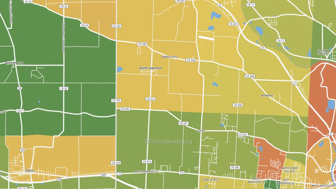 North Lawrence, OH Map of Robbery Rates