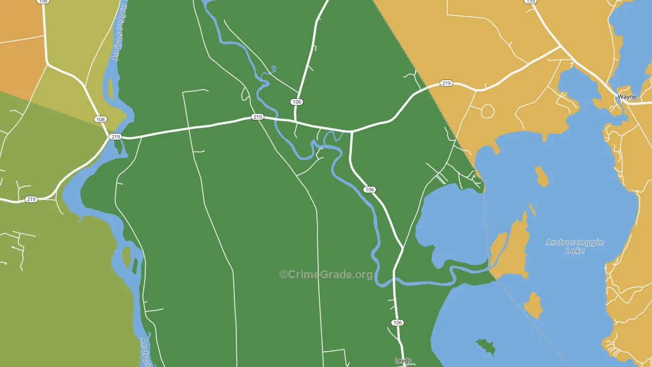 North Leeds, ME Map of Robbery Rates