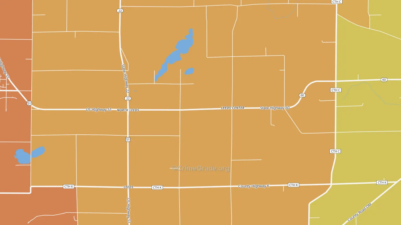 North Leeds, WI Map of Robbery Rates