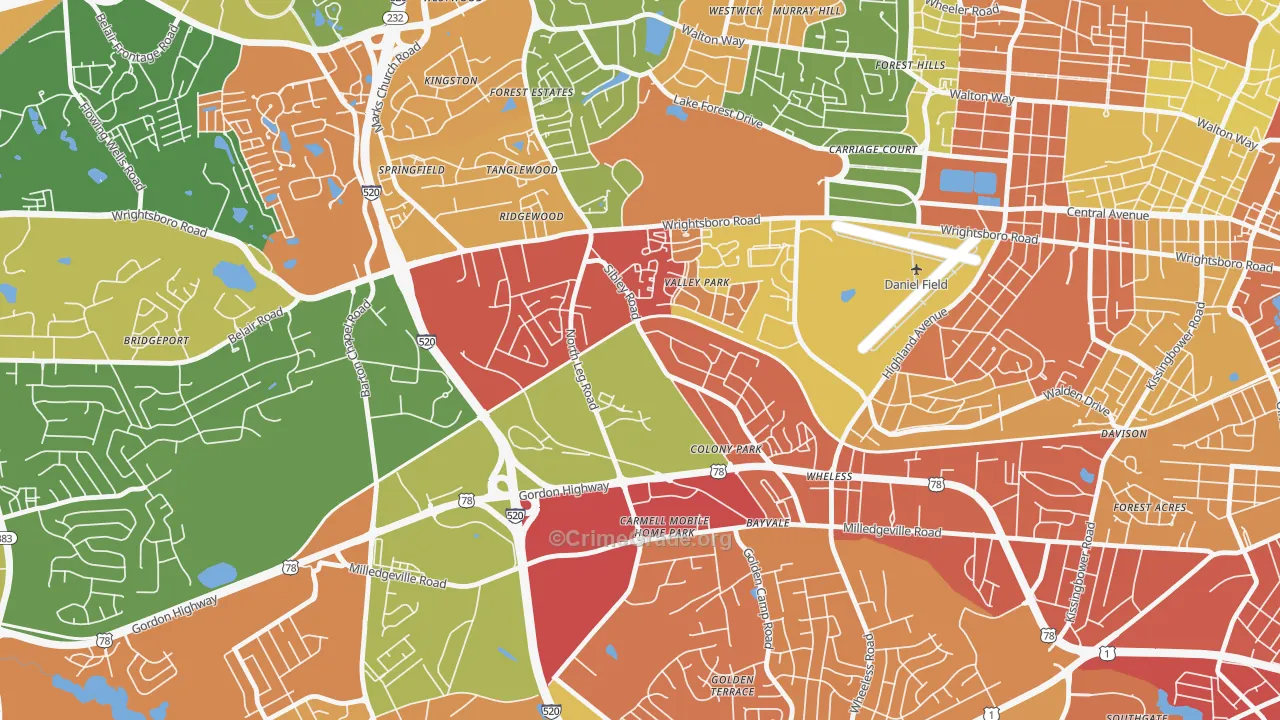 North Leg, Augusta, GA Map of Robbery Rates