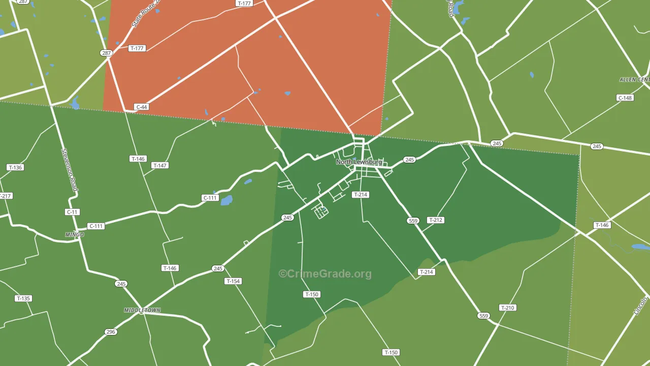 North Lewisburg, OH Map of Robbery Rates