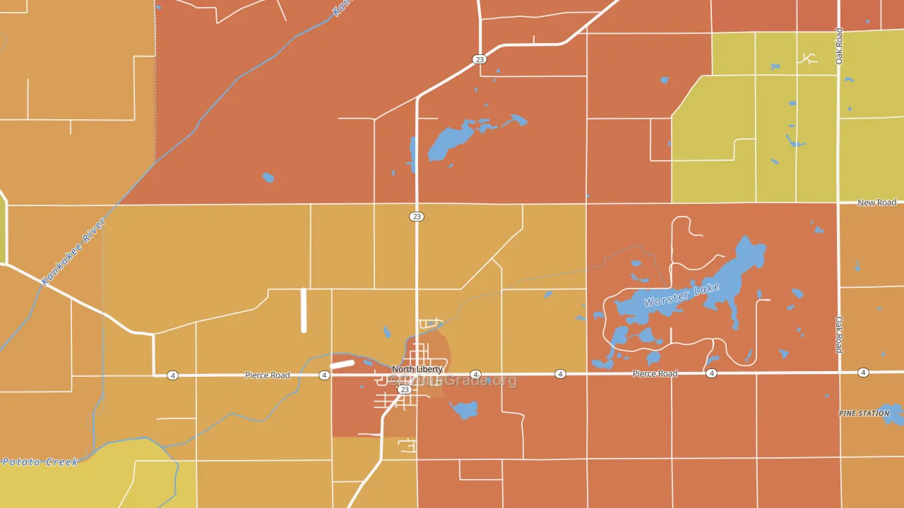 North Liberty, IN Map of Robbery Rates