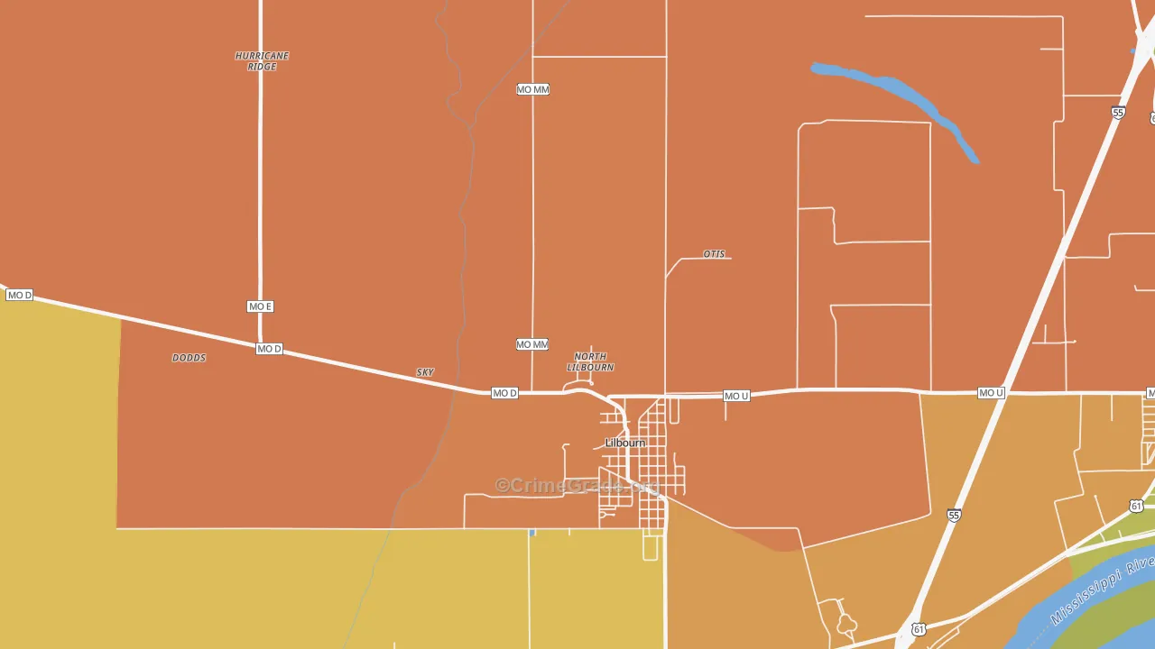 North Lilbourn, MO Map of Robbery Rates