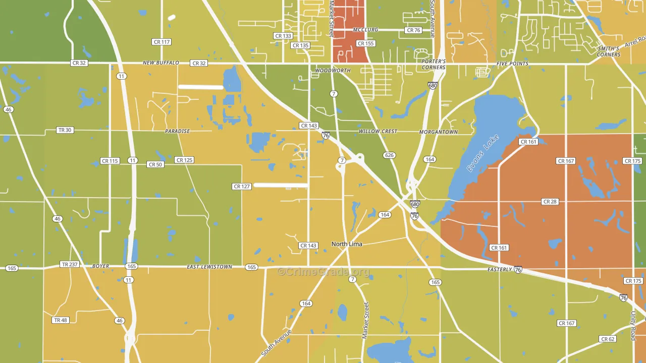 North Lima, OH Map of Robbery Rates