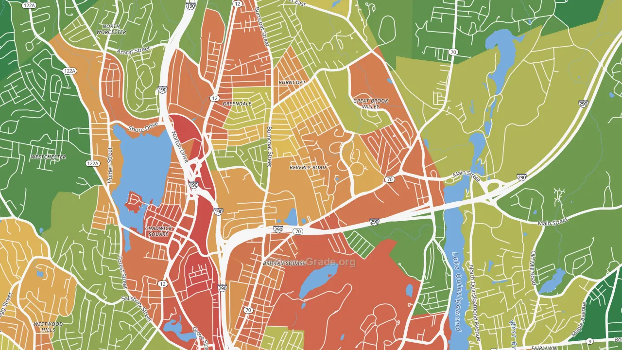 North Lincoln Street, Worcester, MA Map of Robbery Rates