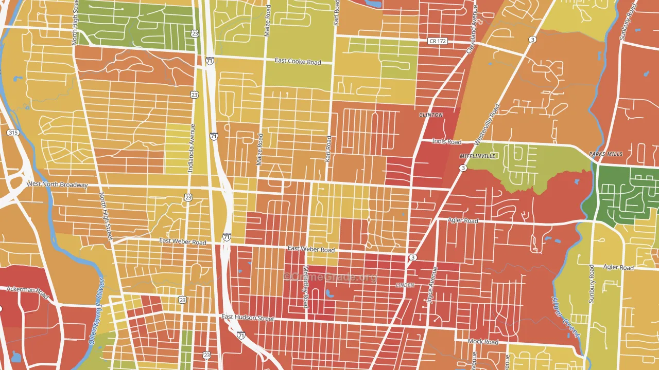 North Linden, Columbus, OH Map of Robbery Rates