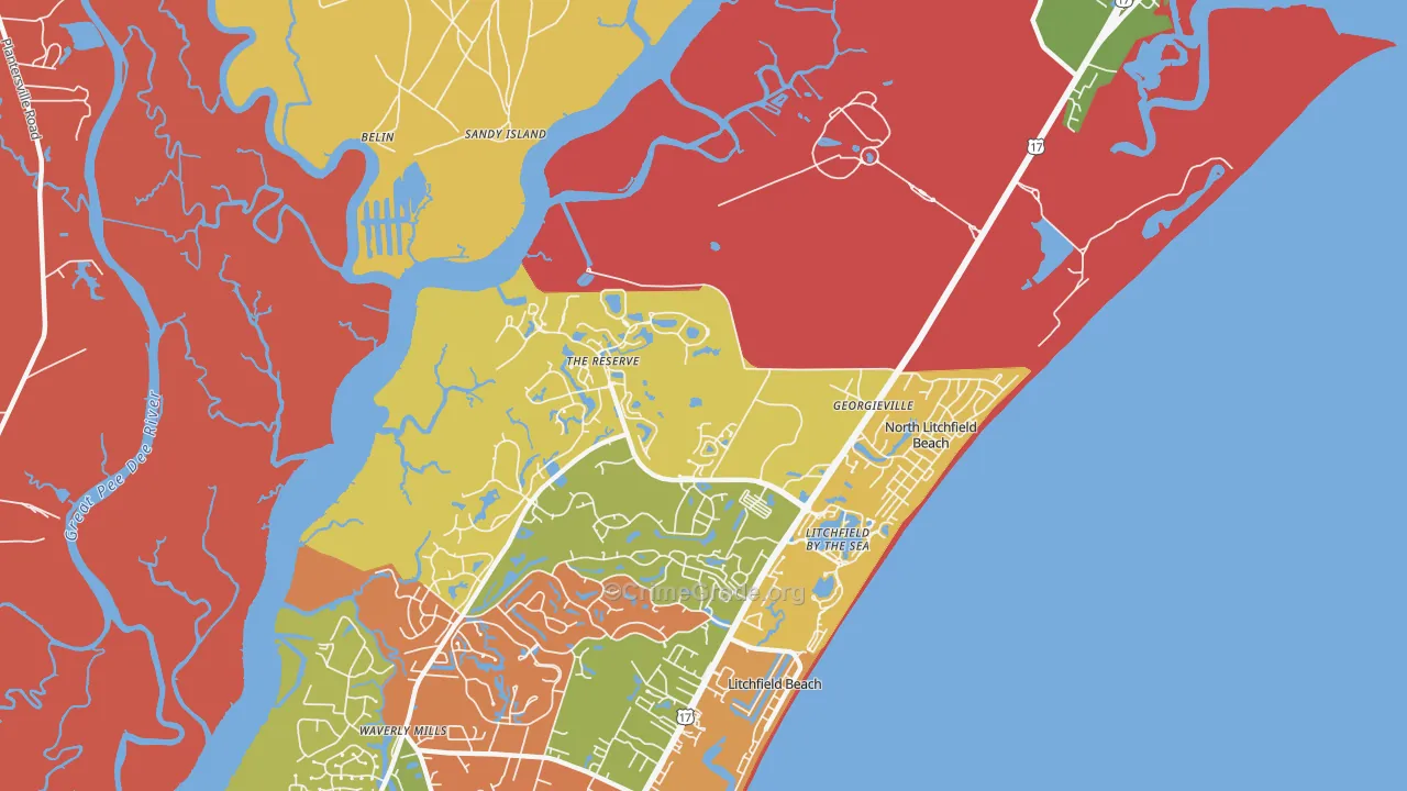 North Litchfield Beach, SC Map of Robbery Rates
