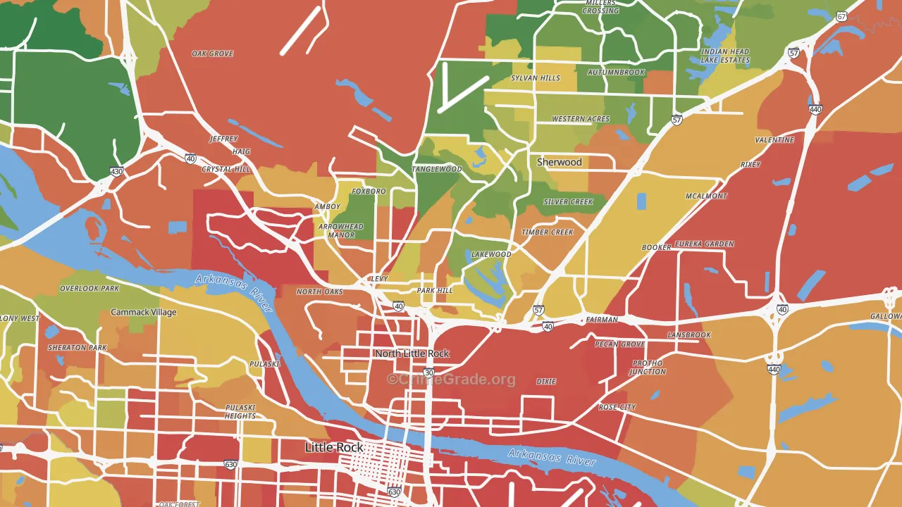 North Little Rock, AR Map of Robbery Rates
