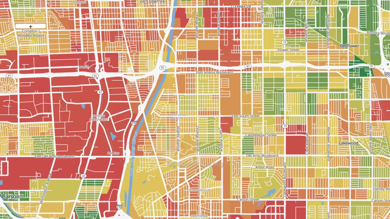 North Long Beach, Long Beach, CA Map of Robbery Rates