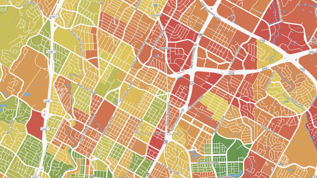 North Loop, Austin, TX Map of Robbery Rates