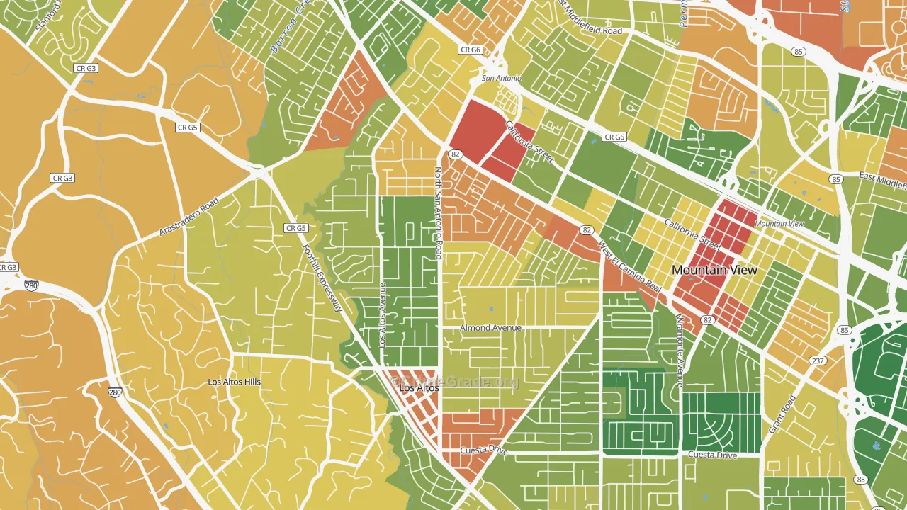 North Los Altos, Los Altos, CA Map of Robbery Rates