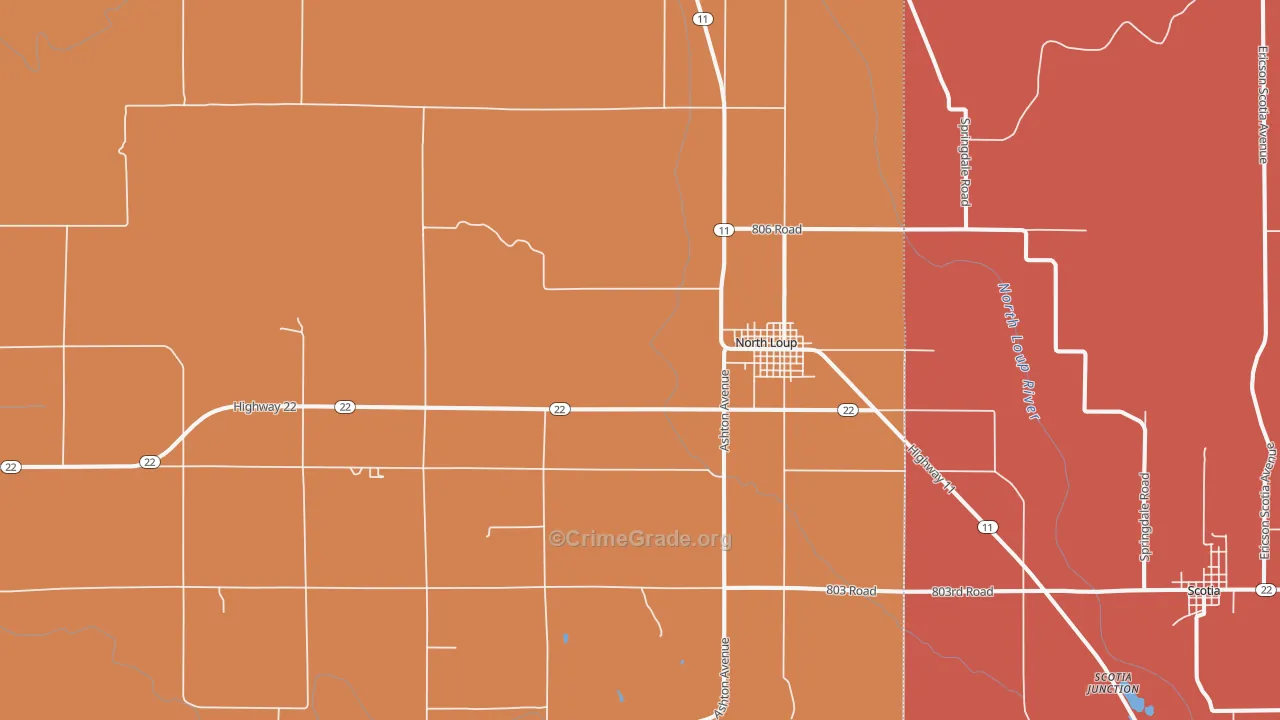 North Loup, NE Map of Robbery Rates