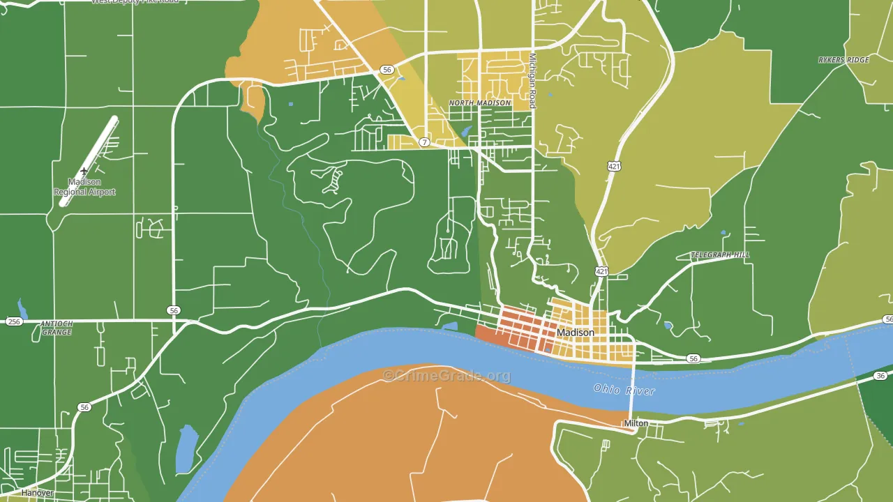 North Madison, IN Map of Robbery Rates