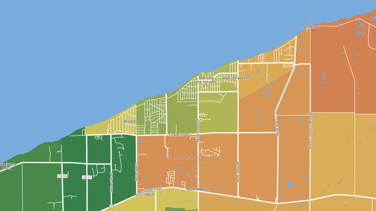 North Madison, OH Map of Robbery Rates