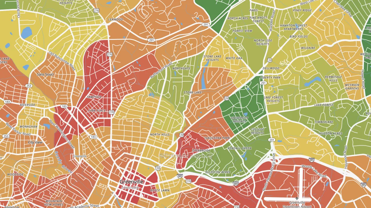 North Main, Greenville, SC Map of Robbery Rates