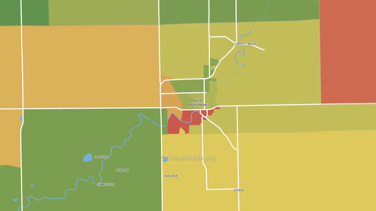 North Manchester, IN Map of Robbery Rates