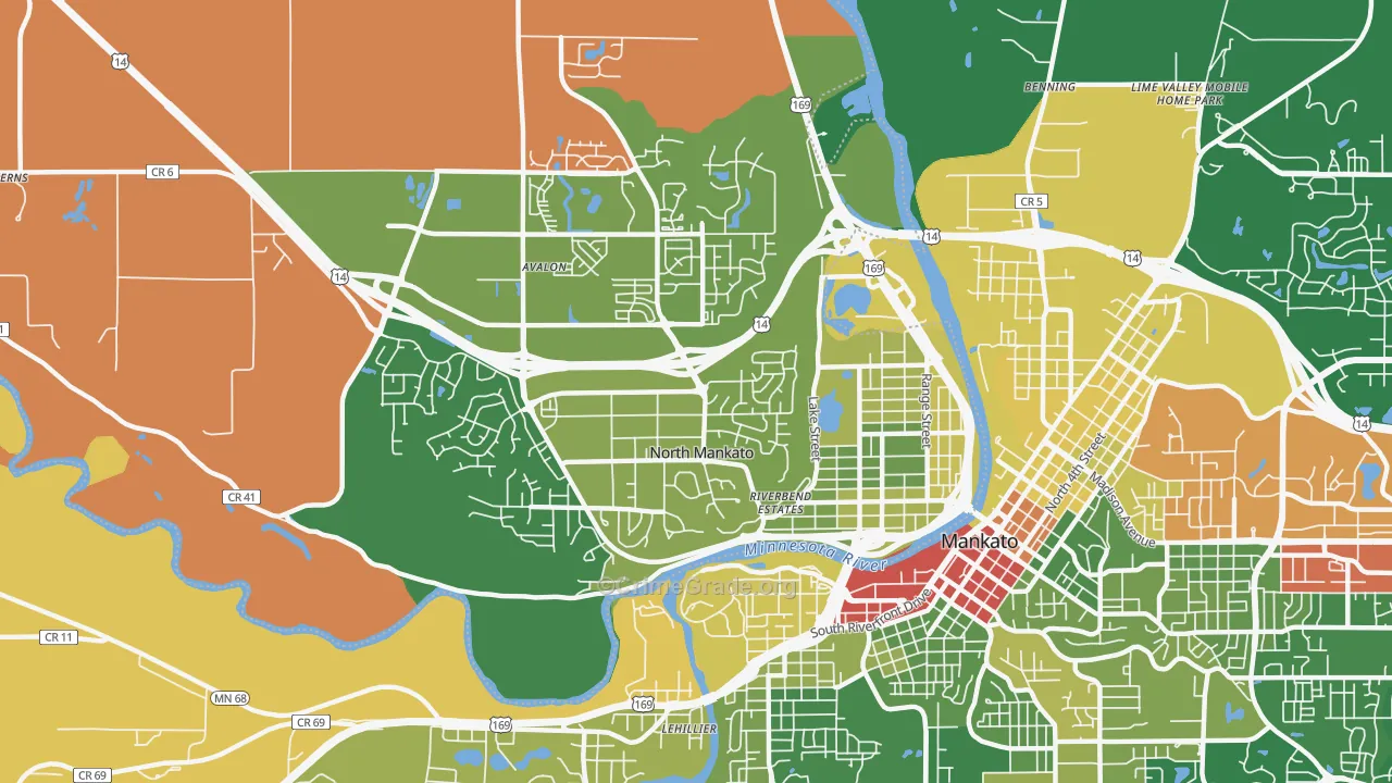 North Mankato, MN Map of Robbery Rates