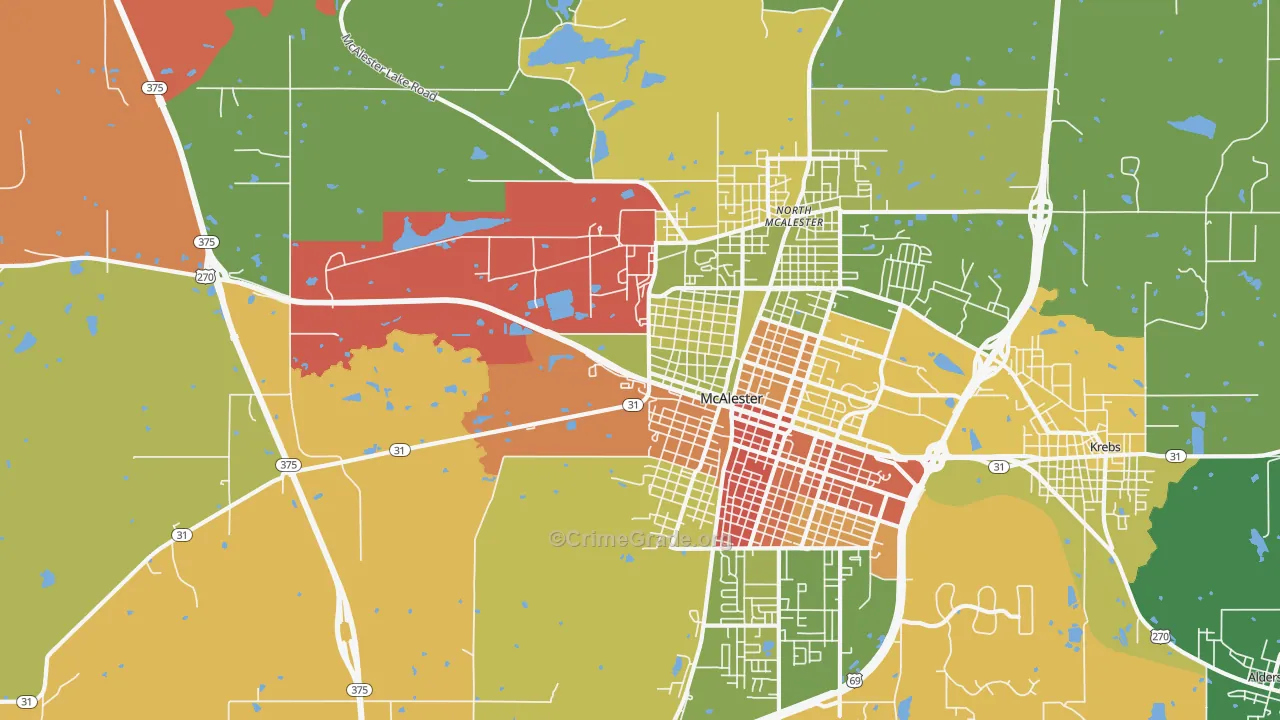 North McAlester, OK Map of Robbery Rates