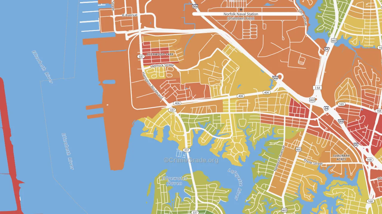 North Meadow Brook, Norfolk, VA Map of Robbery Rates